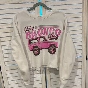 Ford Bronco Girl Pink and White Kids Hoodie